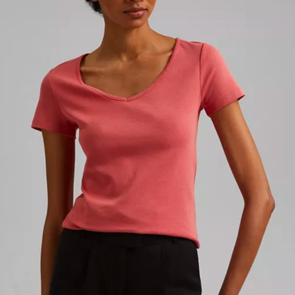 Esprit tee shirt deep v neck 100% organic cotton lot 2 off white corral XL - Picture 2 of 6